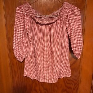 Red and white checkered blouse